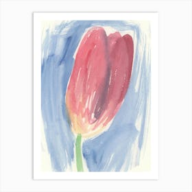 Pink Tulip Blue Sky - floral flower watercolor blue red pink vertical minimal abstract Art Print