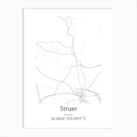 Struer,Denmark Minimalist Map Art Print