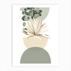 Boho Botanical Art, Sage Green and Beige Abstract, Eucalyptus and Palm Leaves Art Print