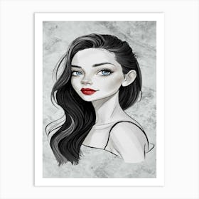 Dibujo A Mano Alzada, Se Destaca Labios Rojos Art Print