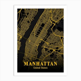 Manhattan Gold City Map 1 Art Print
