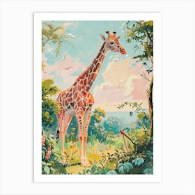 Giraffe In The Wild Watercolour Illustration Art Print
