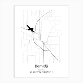 Bemidji,United States Minimalist Map Art Print