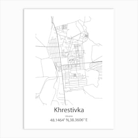 Khrestivka,Ukraine Minimalist Map Art Print