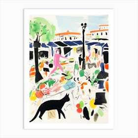 The Food Market In Rome 4 Illustration Art Print