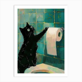 Bathroom Black Cat Toilet Paper Print Funny Art Print