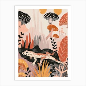 Lizard In The Mushrooms Modern Colourful Abstract Illustration 2 Art Print
