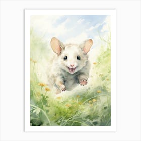 Light Watercolor Painting Of A Possum Running In Field 4 Art Print