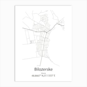 Bilozerske,Ukraine Minimalist Map Affiche