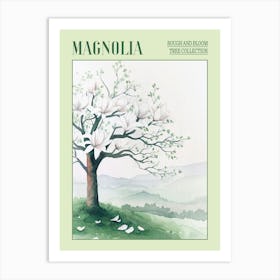 Magnolia Tree Atmospheric Watercolour Painting 1 Poster Art Print