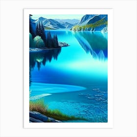 Crystal Clear Blue Lake Landscapes Waterscape Crayon 1 Art Print