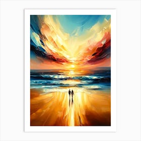 Sunset Couple On The Beach Art Print