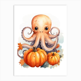 N Octopus Watercolour In Autumn Colours 0 Art Print