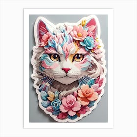 Cat With Flowers Art Print