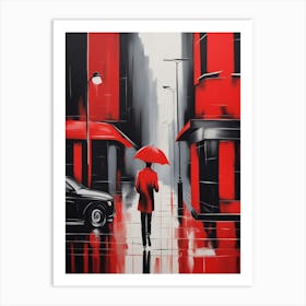 Red Umbrella In The Rain Art Print