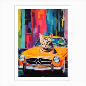 Mercedes Benz Sl Pagoda Vintage Car With A Cat, Matisse Style Painting 0 Art Print