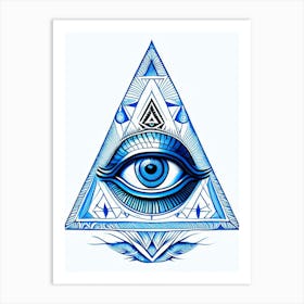 Pineal Gland, Symbol, Third Eye Blue & White 2 Art Print