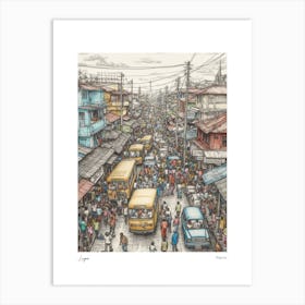 Lagos Nigeria Drawing Pencil Style 2 Travel Poster Art Print