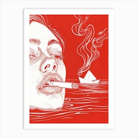 Girl Smokes A Cigarette Art Print