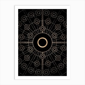 Geometric Glyph Radial Array in Glitter Gold on Black n.0404 Art Print