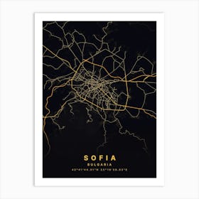 Sofia Bulgaria Black And Gold Map Art Print