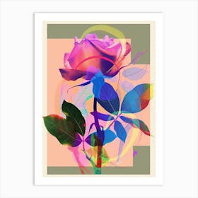 Rose 8 Neon Flower Collage Art Print