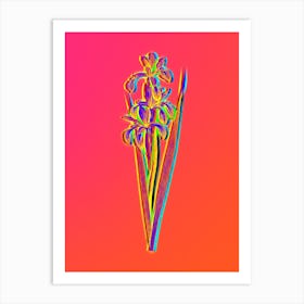 Neon Blue Iris Botanical in Hot Pink and Electric Blue Art Print