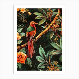 Bird On A Branch Inspired By William Morris Art Print