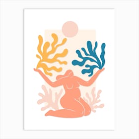 Woman With Corals Ocean Matisse Style Art Print
