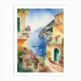 Watercolor Of An Italian Village Art Print