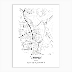 Vaureal,France Minimalist Map Art Print