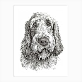 Long Haired Dog Black & White Line Sketch Art Print