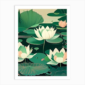 Water Lilies Waterscape Retro Illustration 1 Art Print