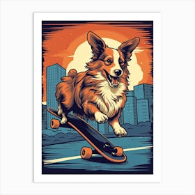 Shetland Sheepdog (Sheltie) Dog Skateboarding Illustration 4 Art Print