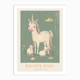 Storybook Style Unicorn With Lamb Poster Art Print