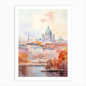 Helsinki Finland In Autumn Fall, Watercolour 2 Art Print
