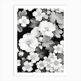 Great Japan Hokusai Black And White Flowers 16 Art Print