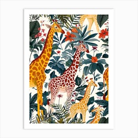 Giraffes In The Leaves Watercolour Illustration 1 Art Print