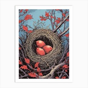 Bird S Nest Linocut 1 Art Print