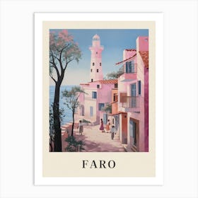 Faro Portugal 1 Vintage Pink Travel Illustration Poster Art Print