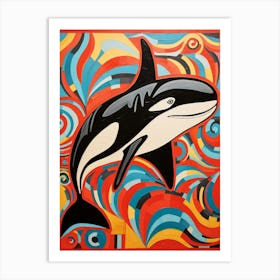 Orca Whale Abstract Geometric Red Art Print