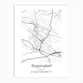 Regensdorf,Switzerland Minimalist Map Art Print