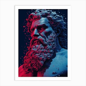  Poseidon In Blue Colour In The Style Of Virgil Finlay 1 Art Print