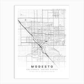 Modesto California USA White Map Poster