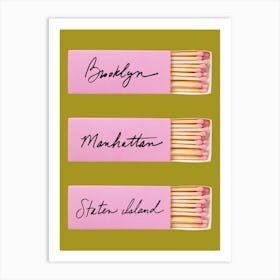 Brooklyn | Manhattan | Staten Island New York Matchbook Art Print