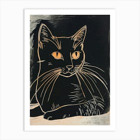 Chartreux Cat Linocut Blockprint 4 Art Print