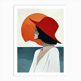 Woman In Red Hat, Minimalism Art Print