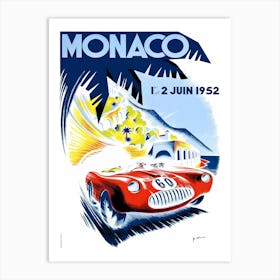 1952 Monaco Grand Prix Automobile Race Poster Art Print