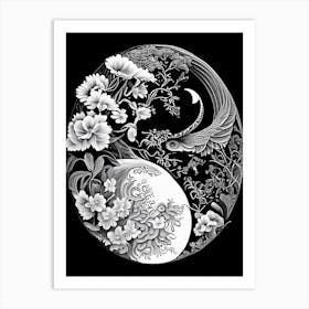 Repeat Yin and Yang 5 Linocut Art Print