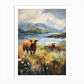 Brown Highland Cows By  Art Print